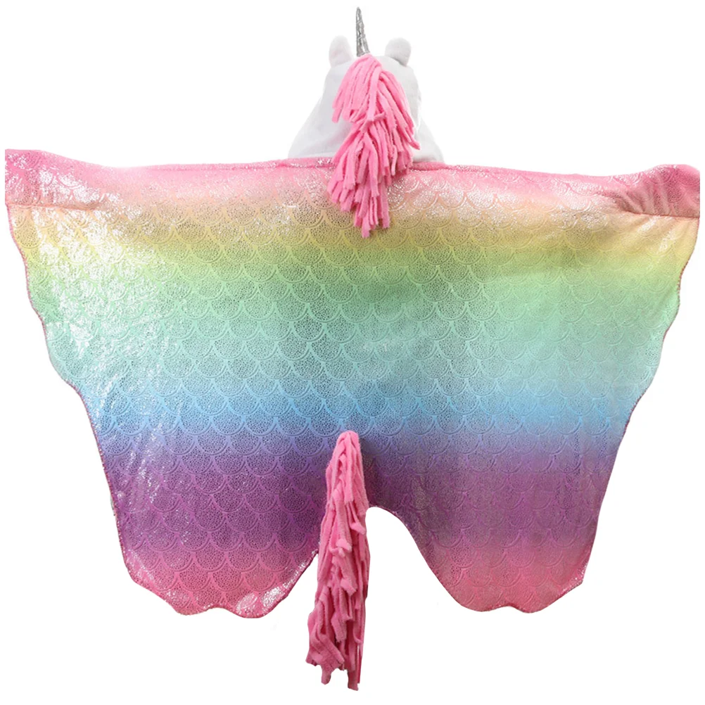 Шаль с единорогом удобная накидка детская праздничная фланелевая теплая