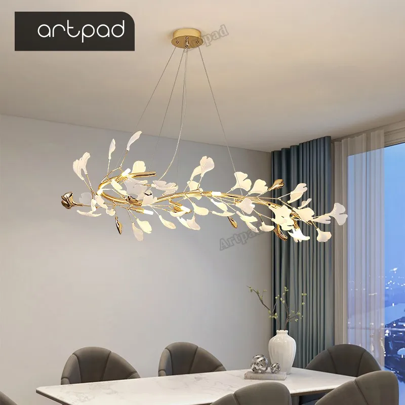 

Novelty Lighting Ceramic Leaf Ceiling Chandelier Lights Gold Dining Room Living Room Art Decor Round Long Shape Light Lamp