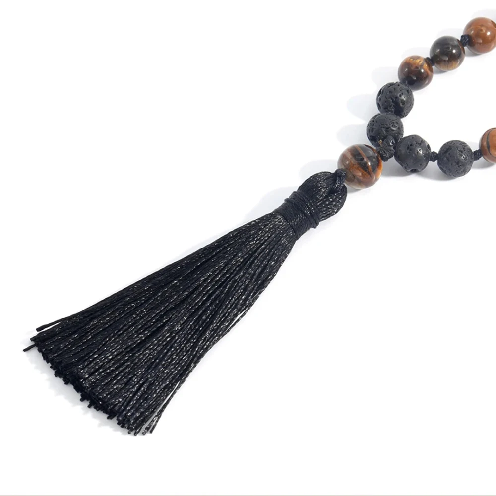 OAIITE натуральный желтый тигровый глаз и черный лавовый бисер 108 ожерелье Мала для