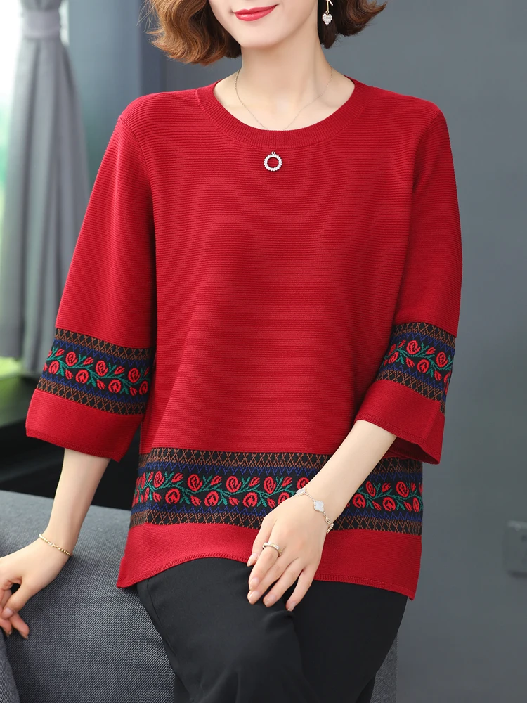 

Свитер женский с цветочным принтом, Модный пуловер в Корейском стиле, вязаная одежда, топ с полурукавами и круглым вырезом, весенние свитера