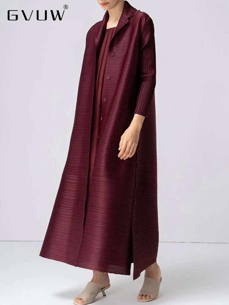 

GVUW Pleated Triple Breasted Trench For Women Full Sleeve Lapel Elegant High Quality 2023 Autumn New Windbreaker Female 17G2261