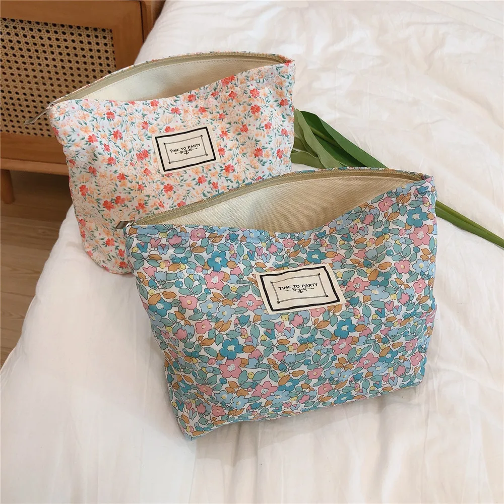 

Floral Makeup Bag For Women Large Cotton Fabric Cosmetic Bag Travel Toilet Beauty Case Necesserie Storage Organizer Pouch Clutch