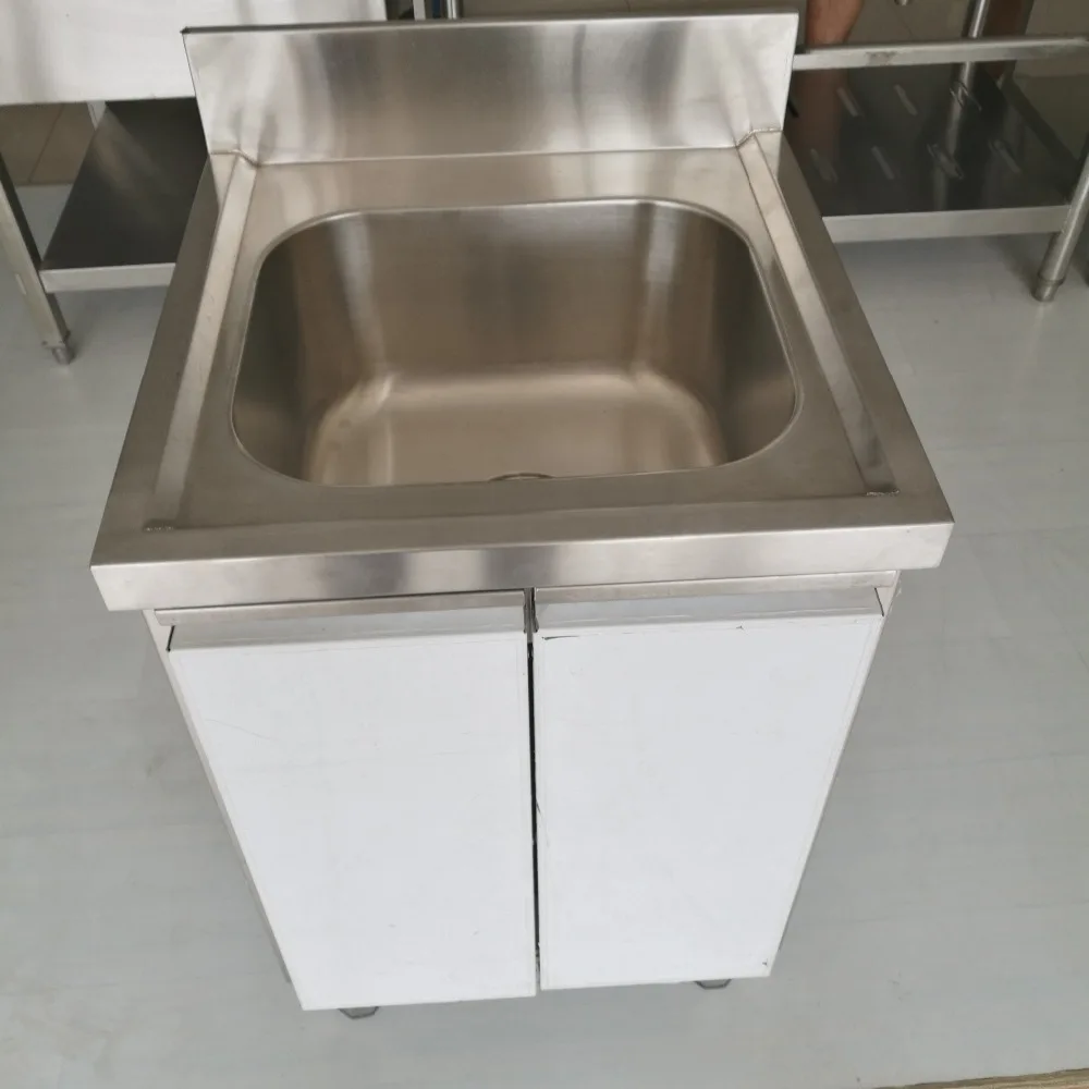 

equipment stainless steel sink cabinet with single bowl and 3 drawers and open door