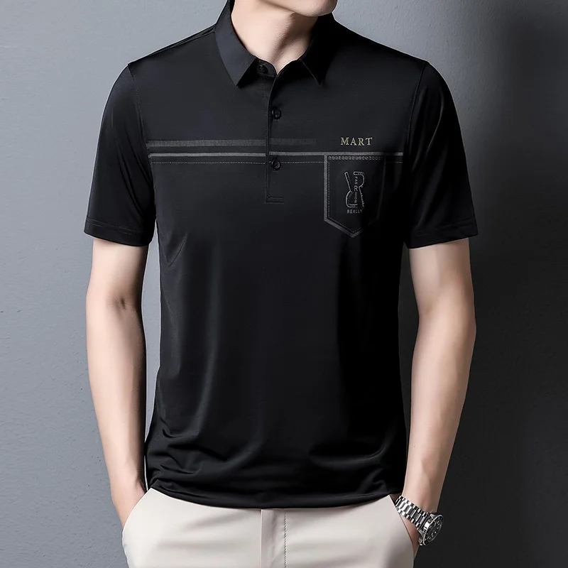 

#6059 Office Polo Shirt Men Short Sleeve Business Polo T Shirt Regular Fit Buttons High Quality Solid Color Men's Polo Shirts
