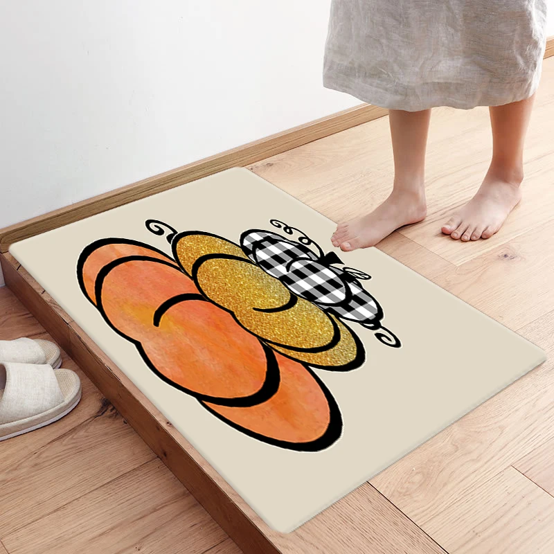 

Cartoon Pumpkin Living Room Rug Kids Play Rug 3D Halloween Rug Entrance Door Mat Soft Flannel Non-Slip Bathroom Floor Mat
