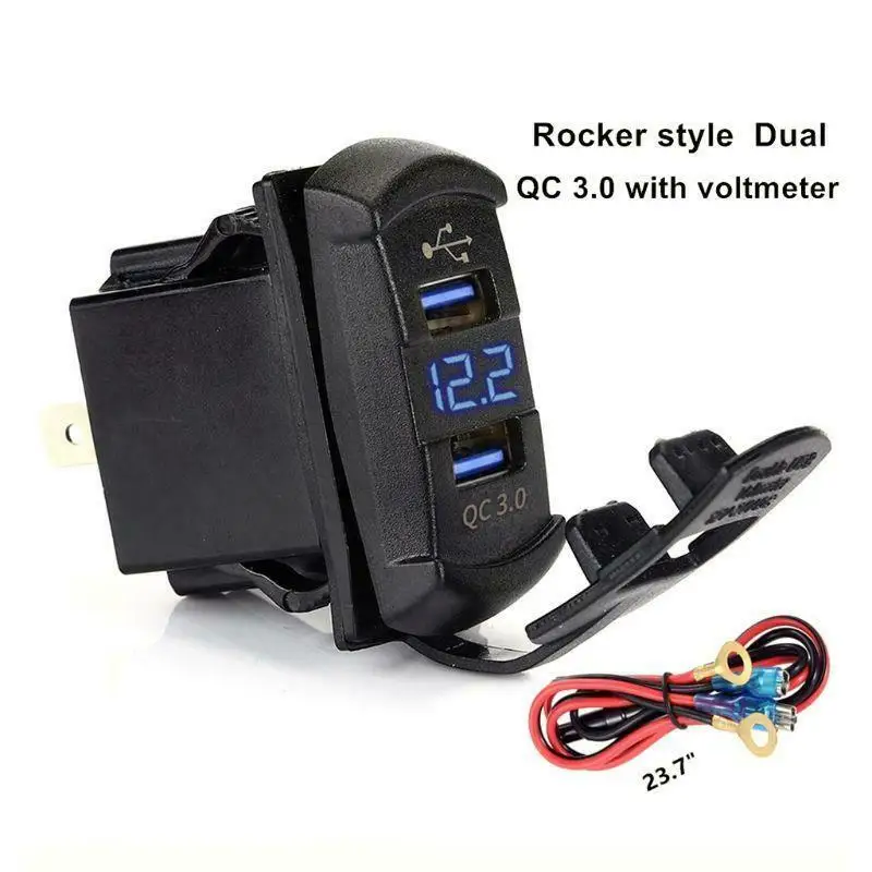 

1pcs 5V 4.2A Dual USB Rocker Switch QC3.0 Fast Charger LED Voltmeter For Boats Car Smartphone Accessories High Quality