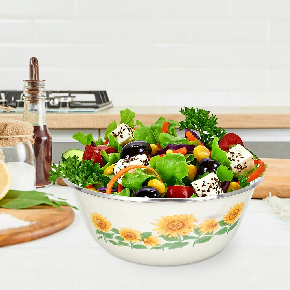 2 Pcs Dinner Bowl Round Container Lid Wash Bowl Enamel Tableware Salad Bowls Cereal Bowls Lids