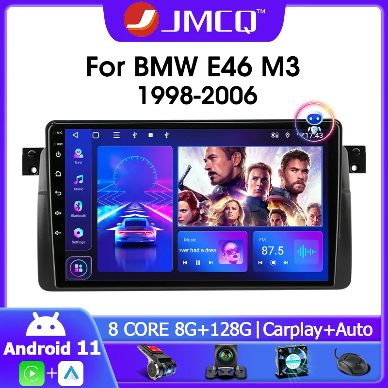 

JMCQ Android 11,0 автомобильное стерео радио для BMW E46 M3 1998-2006 мультимедийный видеоплеер 2Din 4G WIFI навигация Carplay головное устройство