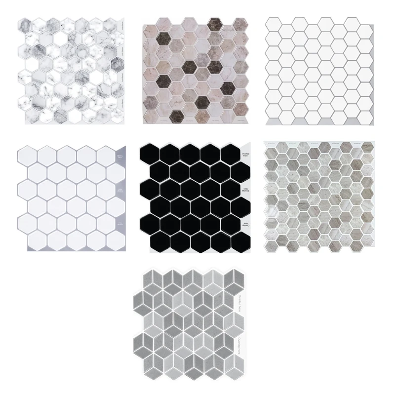 

3 Sheets Self-Adhesive Decals Waterproof Hexagon Wall Sticker Backsplash Tiles Bathroom Wallpaper for Home Living Room