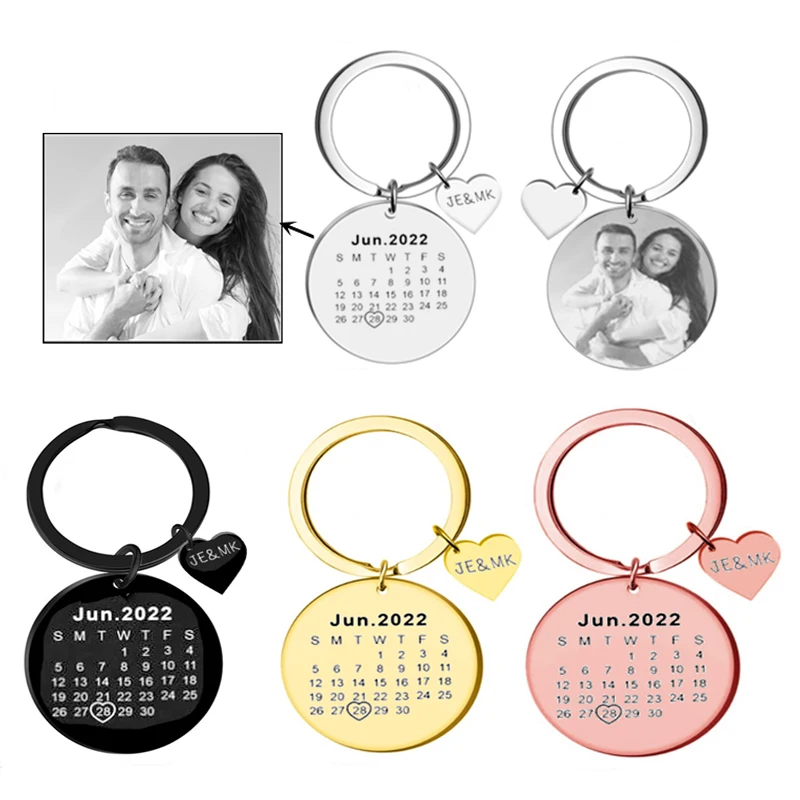 

Couple Keychain Customization Photo Stainless Steel Keychains Laser Diy Engraving Name Date Custom Gift Key Accessories Keyring