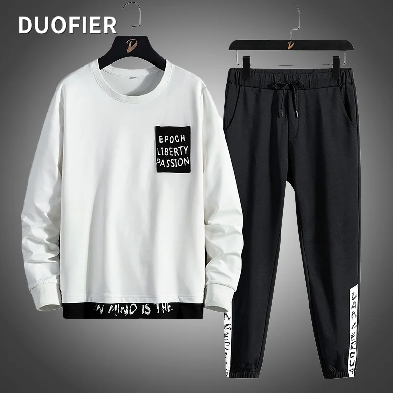 

Plus Size Autumn Sweatshirt Sets Men's Tracksuit Casual Pullover Tops + Pants 2 Piece Set Male Fashion Streetwear Jogger Clothes