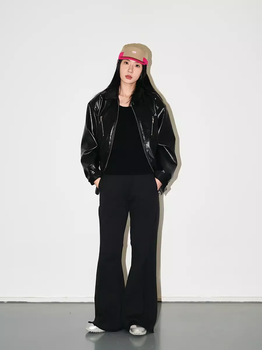 Gmetryart Basic Leisure Больше чем мотоциклетное лакированное кожаное пальто на молнии