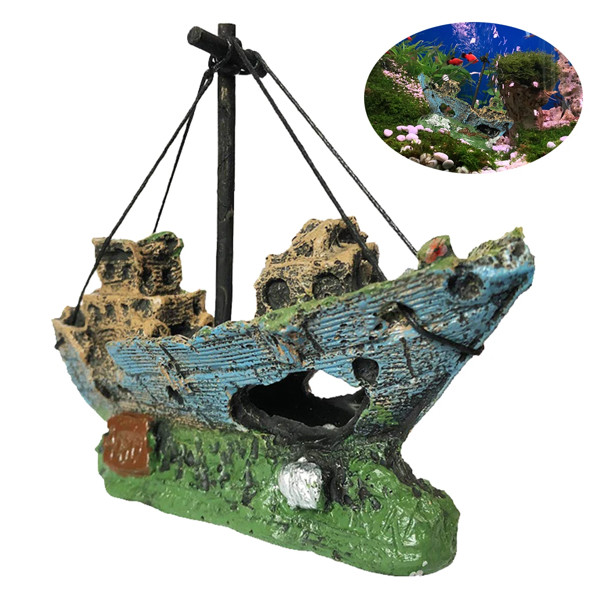 

Fish Tank Boat Decoration Resin Aquarium Ship Ornament Creative Shipwreck Aquarium Decorations No Fading Aquarium Boat Ornament