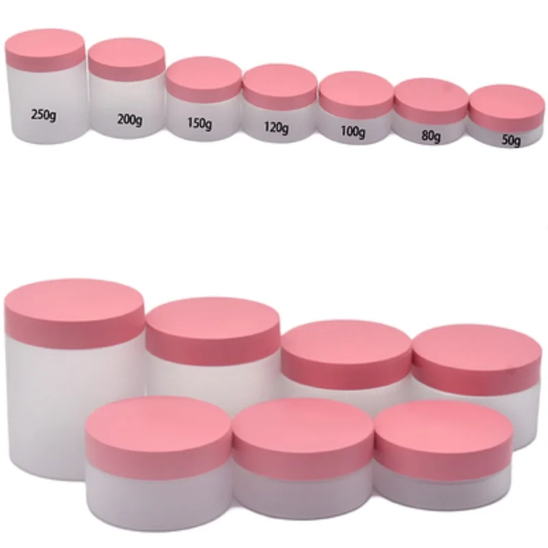 

Empty Packing Plastic Bottle PET Frosted Jar Pink Cover 50g 80g 100g 120g 150g 200g 250g Refillable Container Packaging 24Pieces