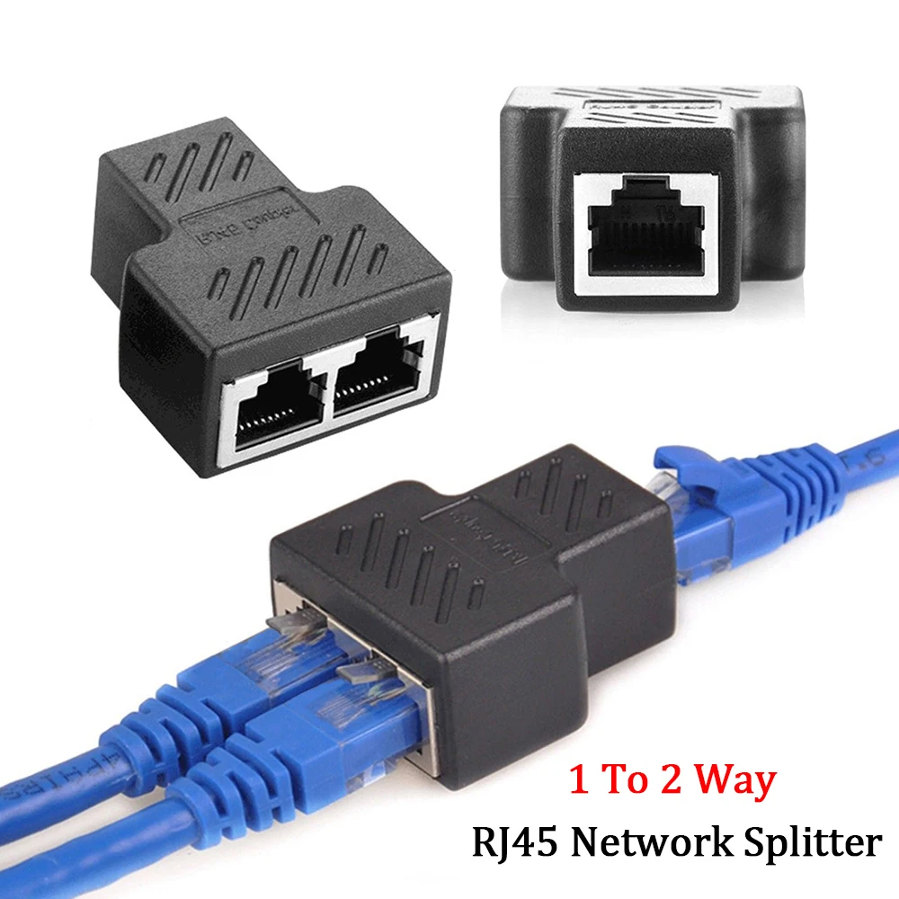 

1 To 2 Way LAN RJ45 Ethernet Cable Port Network Splitter Plug Connector RJ45 Female Socket Extension Converter Adapter