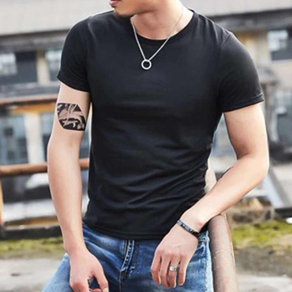 

Summer T-Shirt For Men Classic Solid Color O Neck Slim FIt Short Sleeve Tshirt Fashion Male Skinny Muscle Tee Tops Mens Clothes