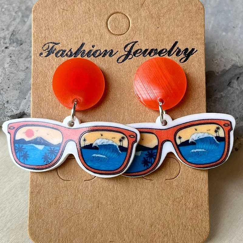 New Beach Vacation Scenery Sunglasses, Beer Beverage, Creative Personality Earrings, Women's Fashion Charm Jewelry Gift