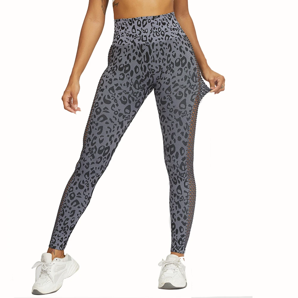 Seamless Leopard Print Leggings Women High Waist Hollow Yoga Pants Workout Fitness Push Up Sexy Leggins Elastic Skinny Trousers