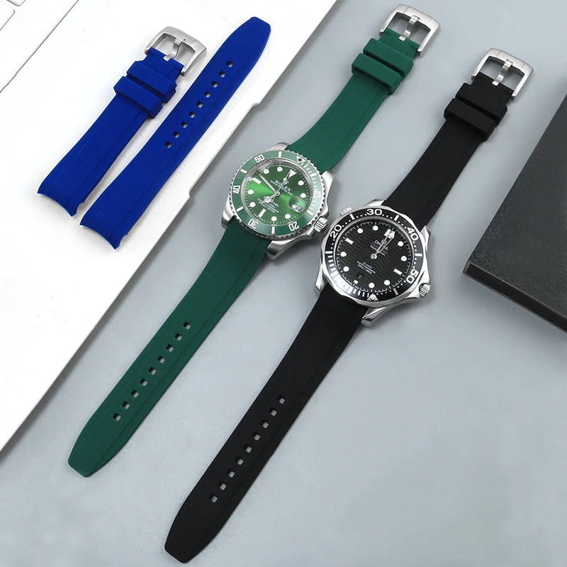 YOPO Selected Quality Rubber WatchBandSuitable For300/ 600 Needle   Deduction Arc Mouth Green Silicone Men's WatchChain20 22mm