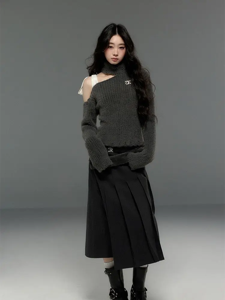 Женский кашемировый свитер с бантом свободный винтажный открытыми плечами Y2k