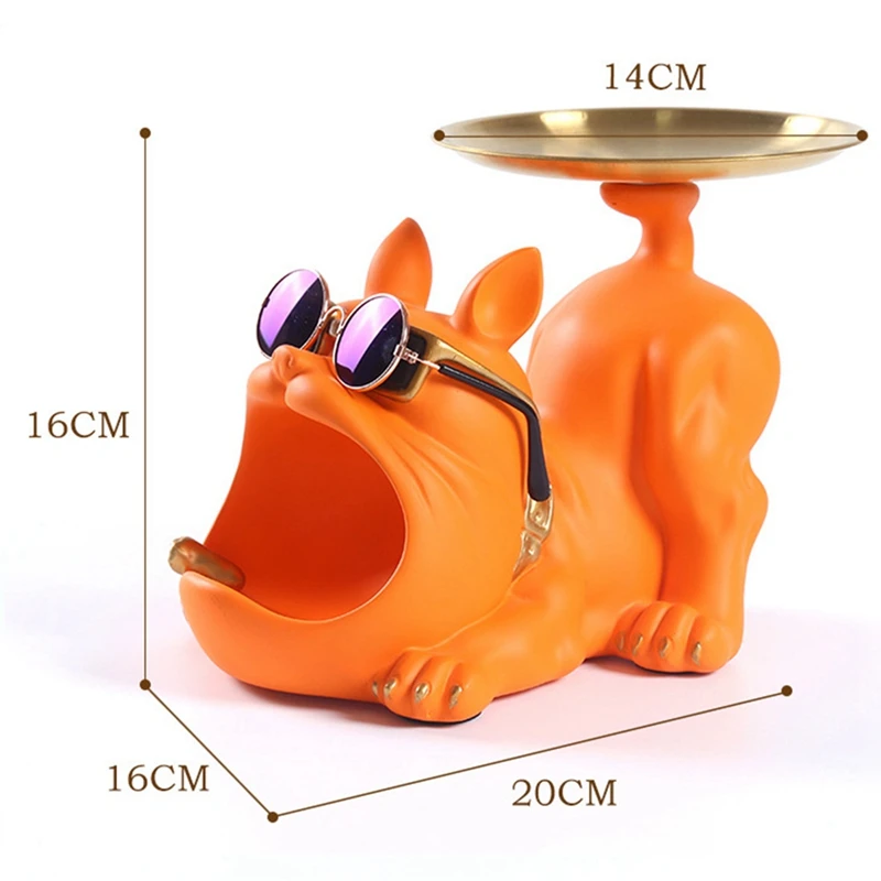 Прохладный бульдог из смолы поделки дворецкий для собак с подносом ключей