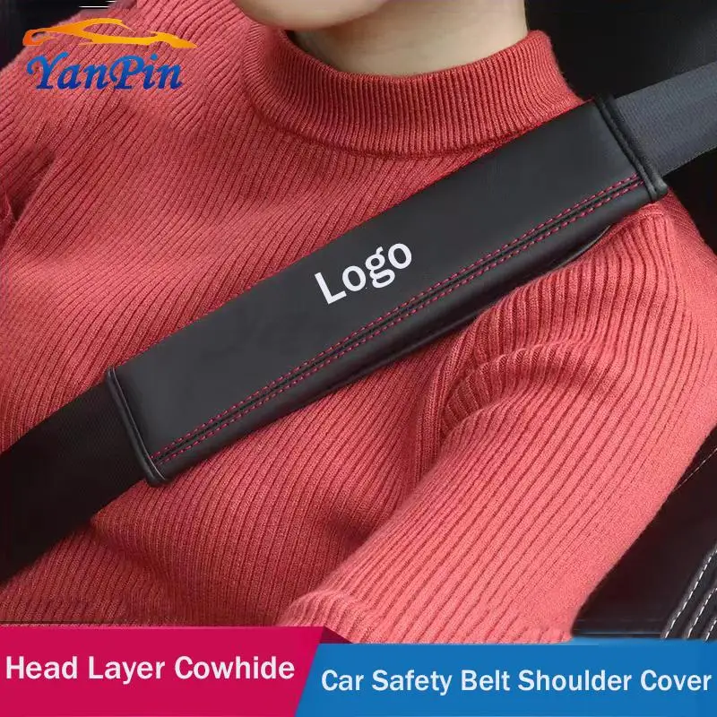 (A Pair)Car Head Layer Cowhide Seat Belt Shoulder Cover Suitable For KIA K3/K5/Cerato/Picanto/Sorento/Rondo/Sephia/Koup