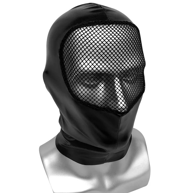

Unisex Mens or Women PU Leather Open Eyes Headgear With Mesh Full Face Mask Hood Costume Kit Masquerade Cosplay Clubwear