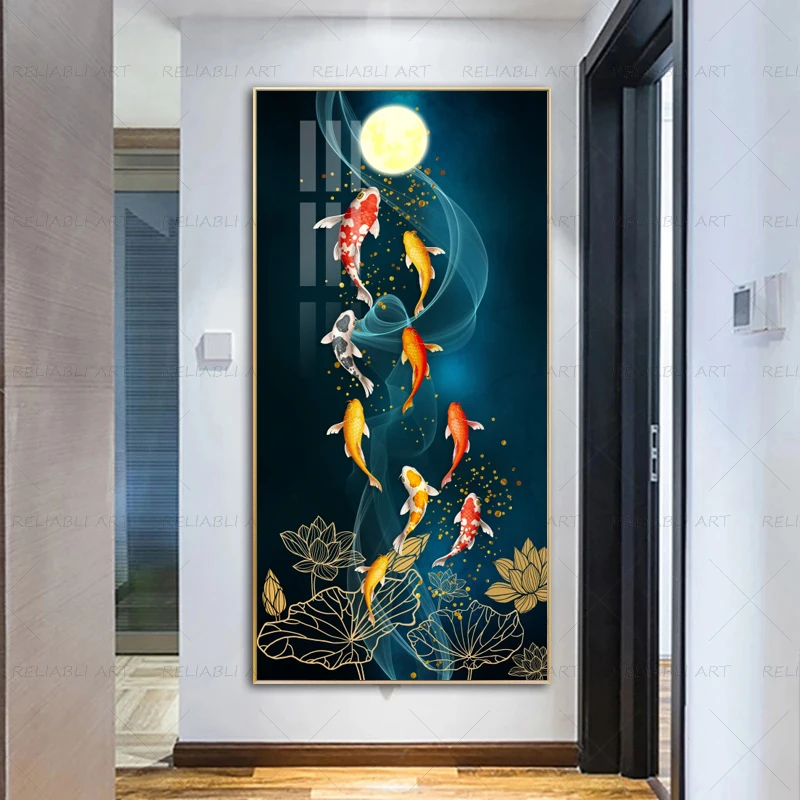 Скандинавские постеры с рыбой кои настенные художественные картины животными