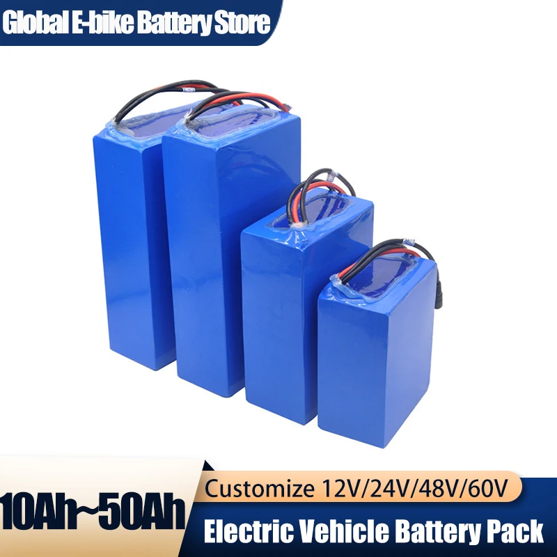 Batería de vehículo eléctrico BMS recargable, paquete personalizado de 12V, 24V, 36V, 48V, 60V, 72V, 10Ah, 20Ah, 30Ah, 40Ah, 50Ah