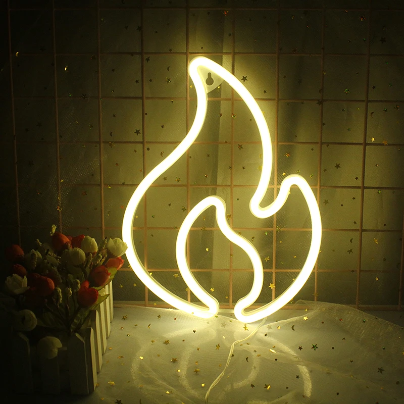 

Wanxing Fire Shaped Neon Sign Light LED Wall Hanging Lamp Bulbs Night Light Room Decor Store Party Ornaments USB Battery Powered
