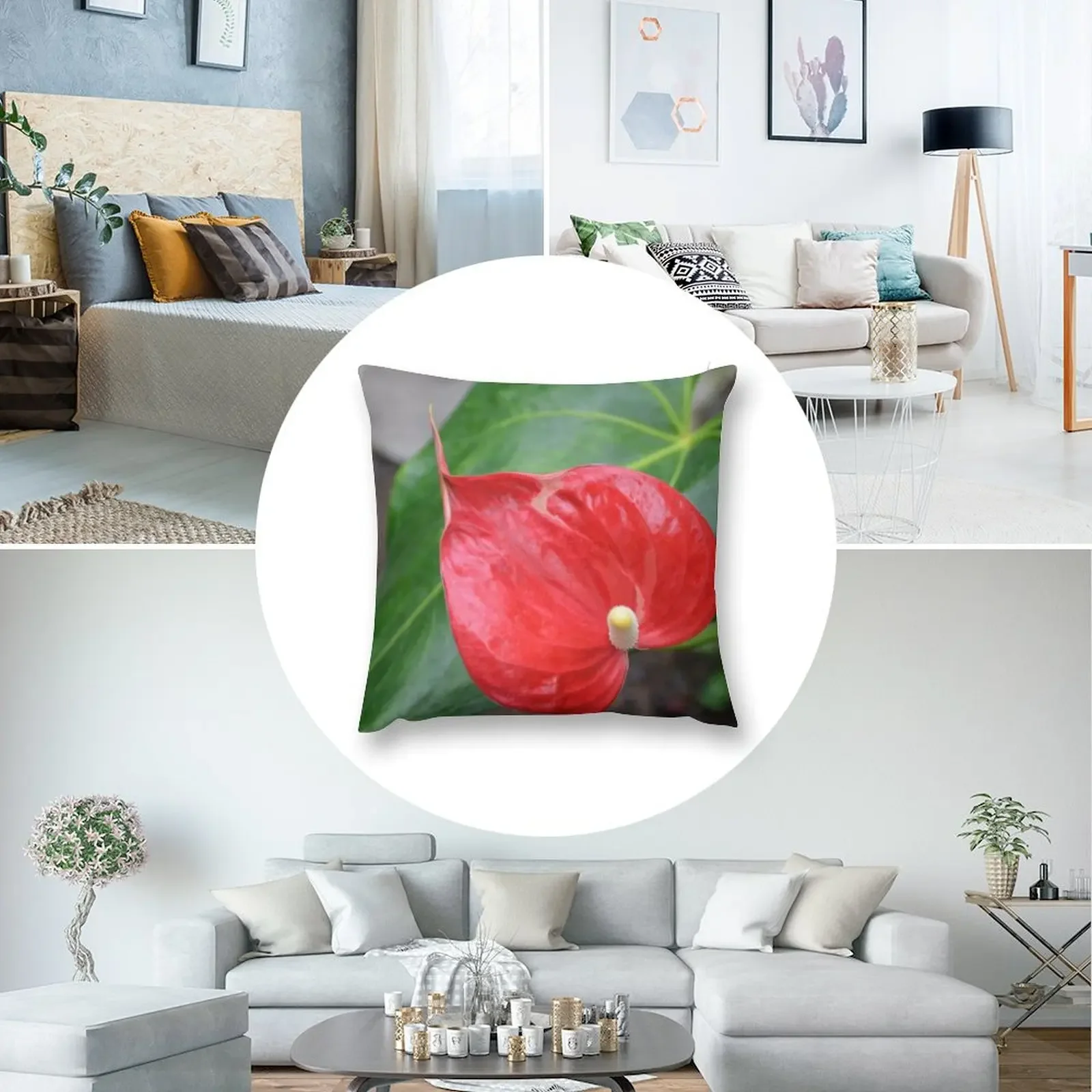 Красный антуриум в форме сердца с листьями декоративная подушка наволочки для