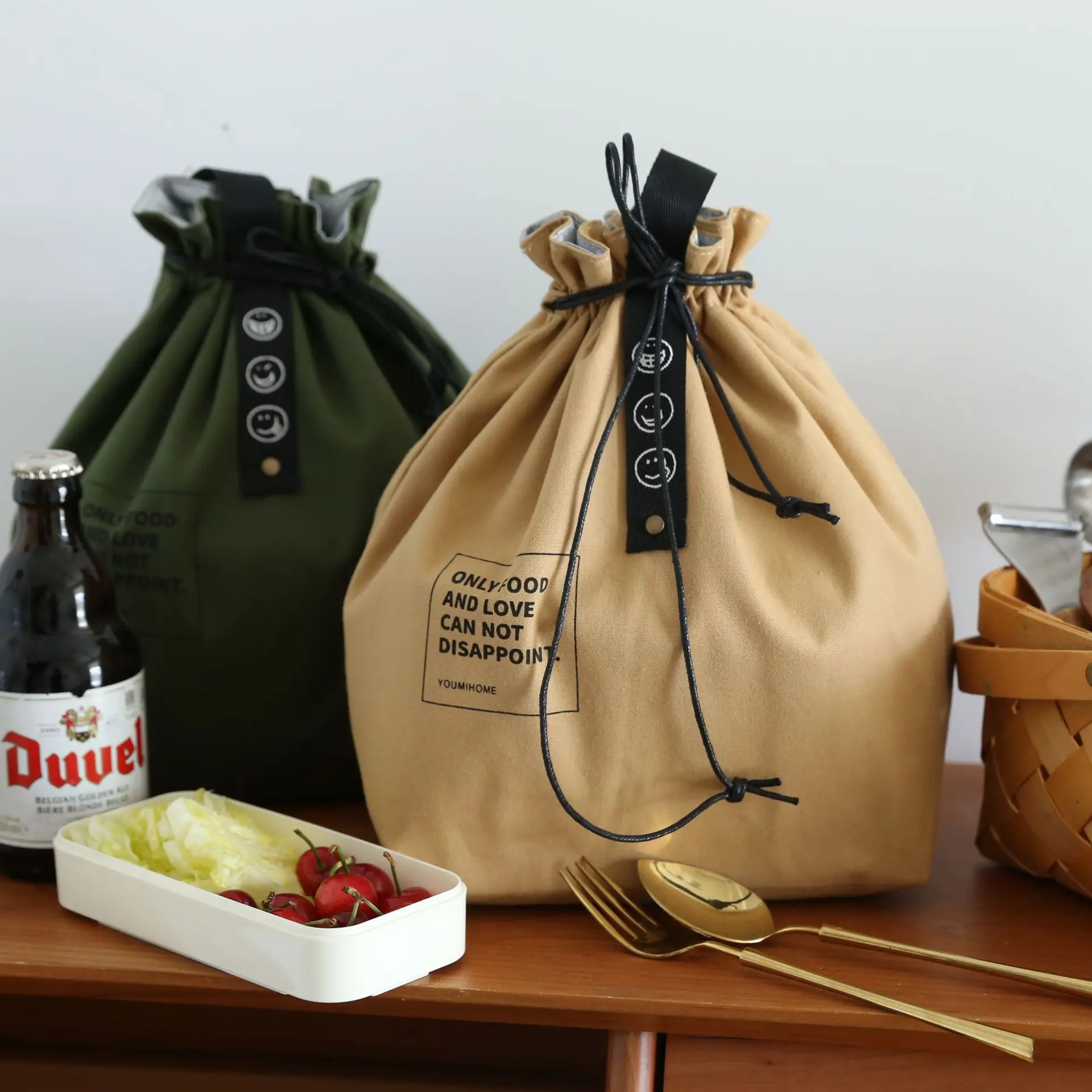 

Fashion Lunch Box Bag Cotton Drawstring Sack for Outdoor Picnic Food Insulated Bento Box Storage Bags