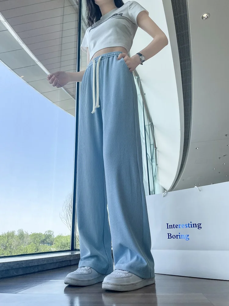 Брюки женские полосатые с широкими штанинами свободные прямые строгие