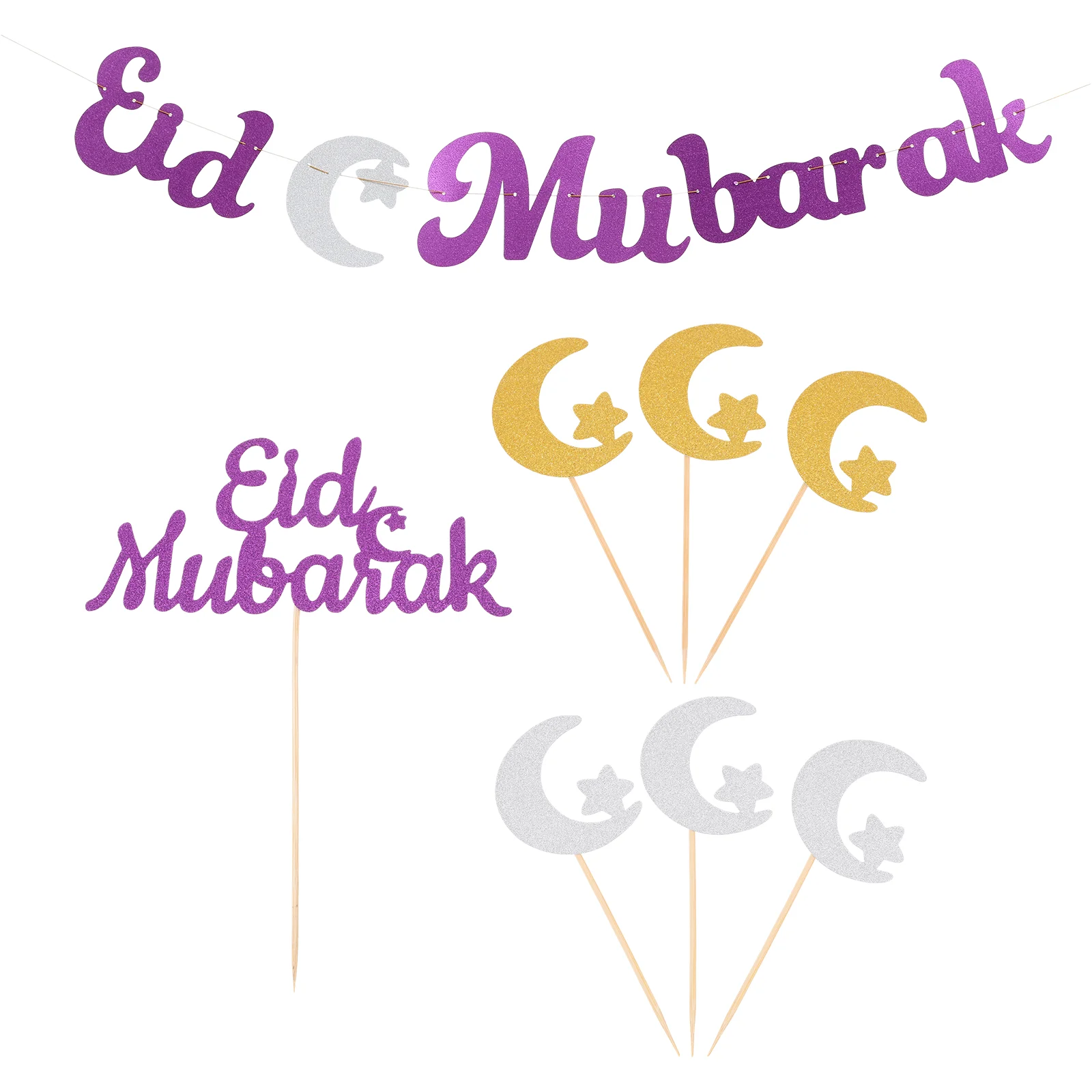 

1 Set Eid Party Banner Festive Cake Picks Cake Inserting Decors Eid Party Adorns