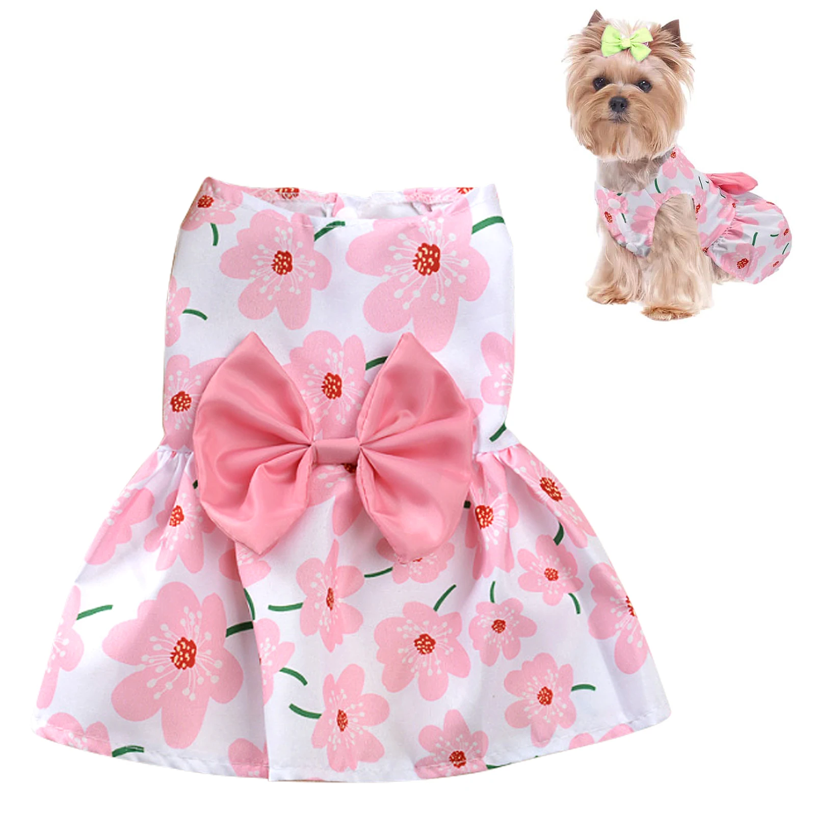 

Dog Bowknot Dress Hawaiian Daisy Puppy Dresses For Small Medium Dogs Cute Summer Cat Clothing For Chihuahua Yorkie X-Small