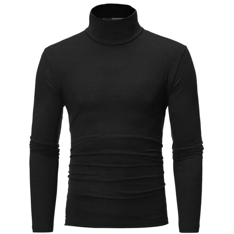 

New Fashion Base Tee Shirt Men Slim Fit Polyester High Neck Pullover Turtleneck Sweater Tops Shirt For Male Spring Autumn Shirt