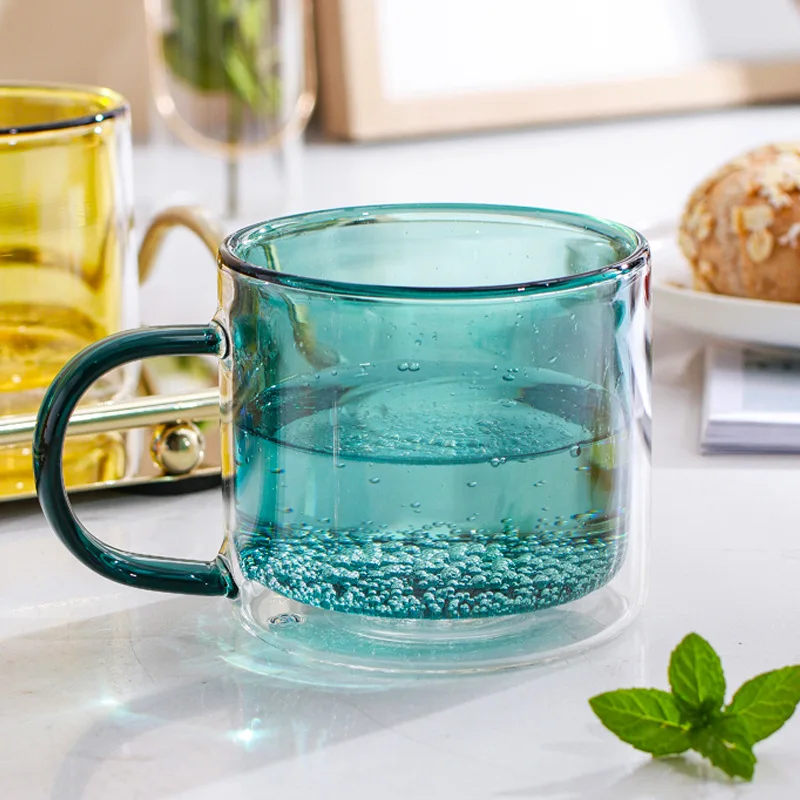 

280ml Transparent Water Cup High Borosilicate Creative Cup Coffee Cup with Handle Heat-resistant Double-layer Glass Cup