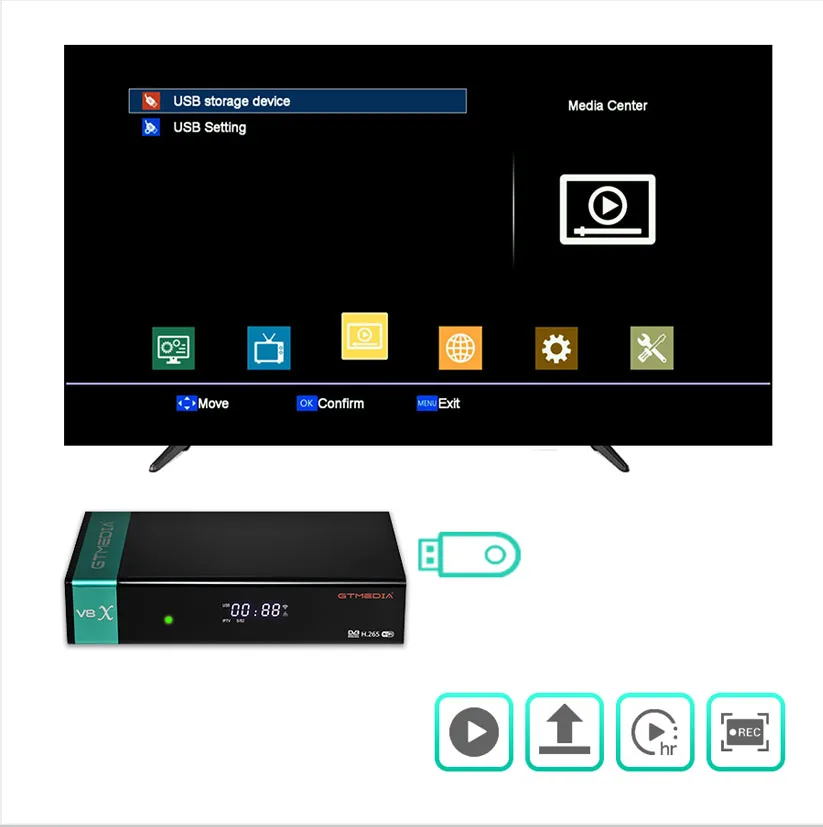 V8X GTMedia 1080P H.265 Full HD DVB-S/S2/S2X спутниковый ресивер с поддержкой встроенного Wi-Fi cam CA card