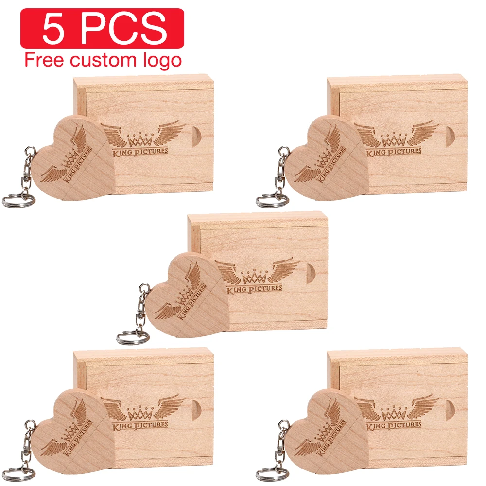 Memory Stick Wooden Heart Usb Flash Drive Free Custom Logo Pen Drive 128gb 64gb 32gb Photography Wedding Gift