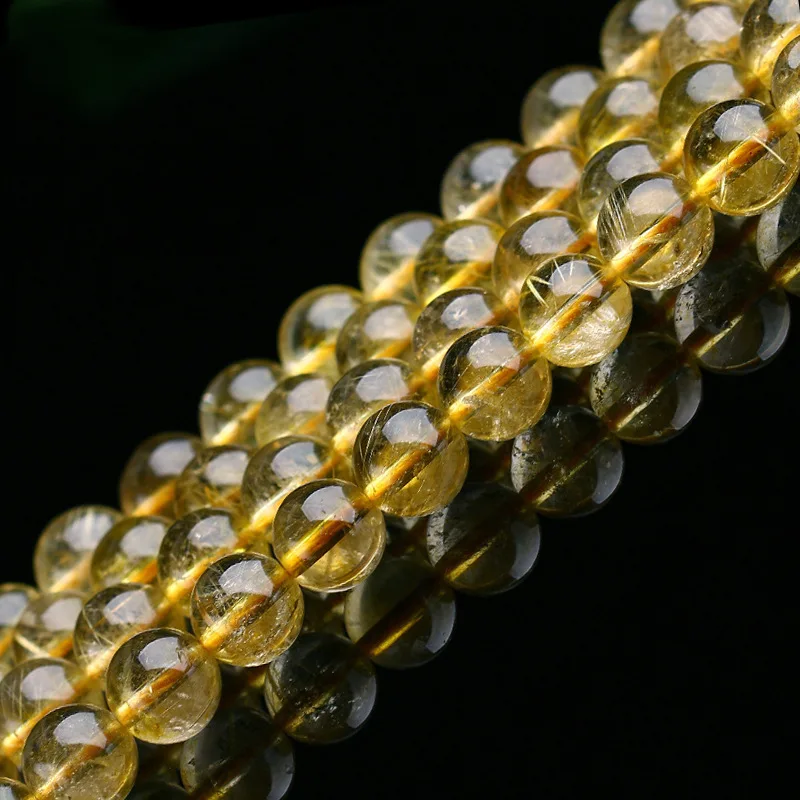 

Natural Gold Hair Quartz Semi-finished Yellow Rutilated Quartz Beads DIY Accessories Aromatherapy Essential Oil Diffuser Beads