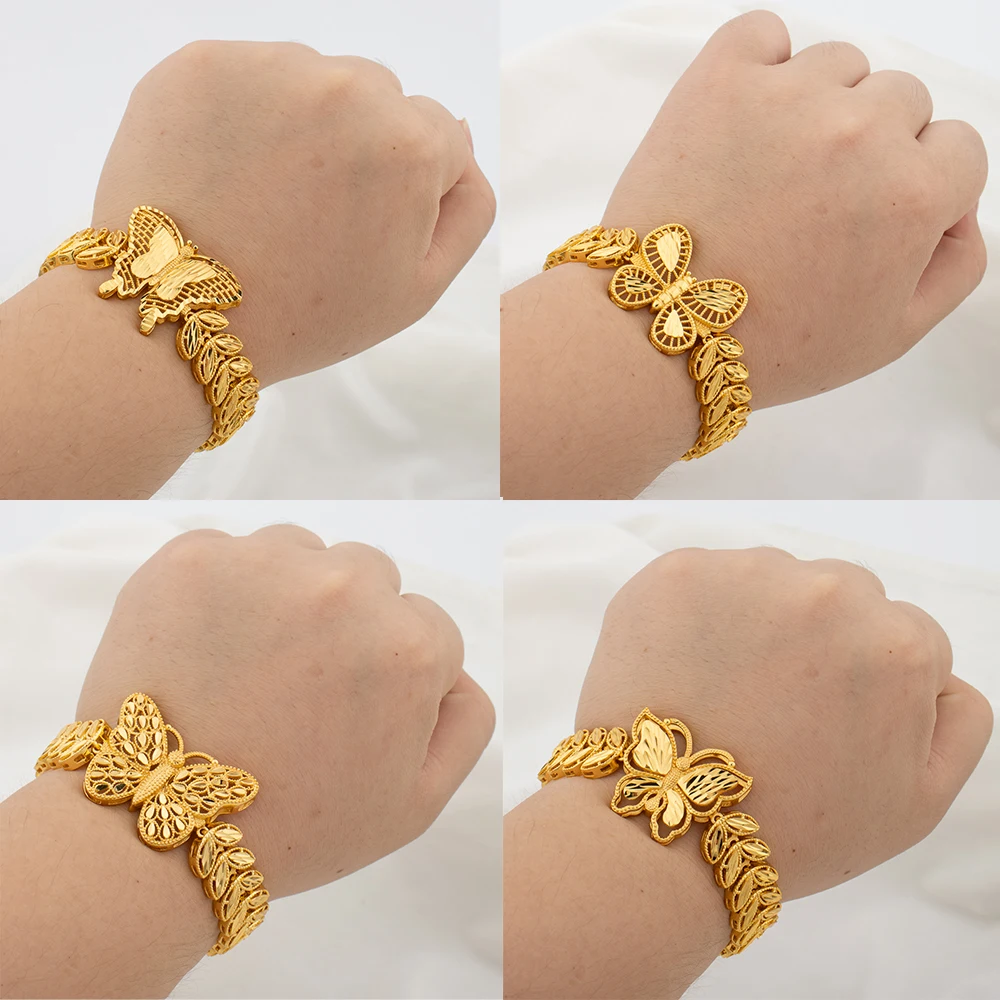 

Gold Plated Bracelet For Women Girls Copper Hand Chain Butterfly Charm Bracelet Nigerian Dubai Arabic Fashion Jewelry Accessory