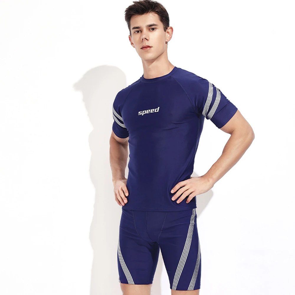 2023 New Men's Split Swimsuit Short-Sleeved Sun Protection Quick-Drying Beach Surfing Suit Water Sports Snorkeling Surfing Suit