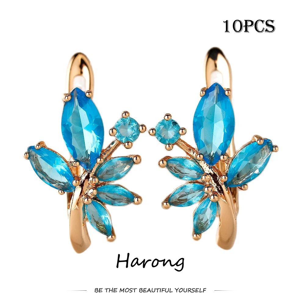 

Harong 10Pcs Natural Zircon Stud Earrings Wholesale Leaves Flower Crystal Jewelry Accessories Earrings Gift for Women Girls