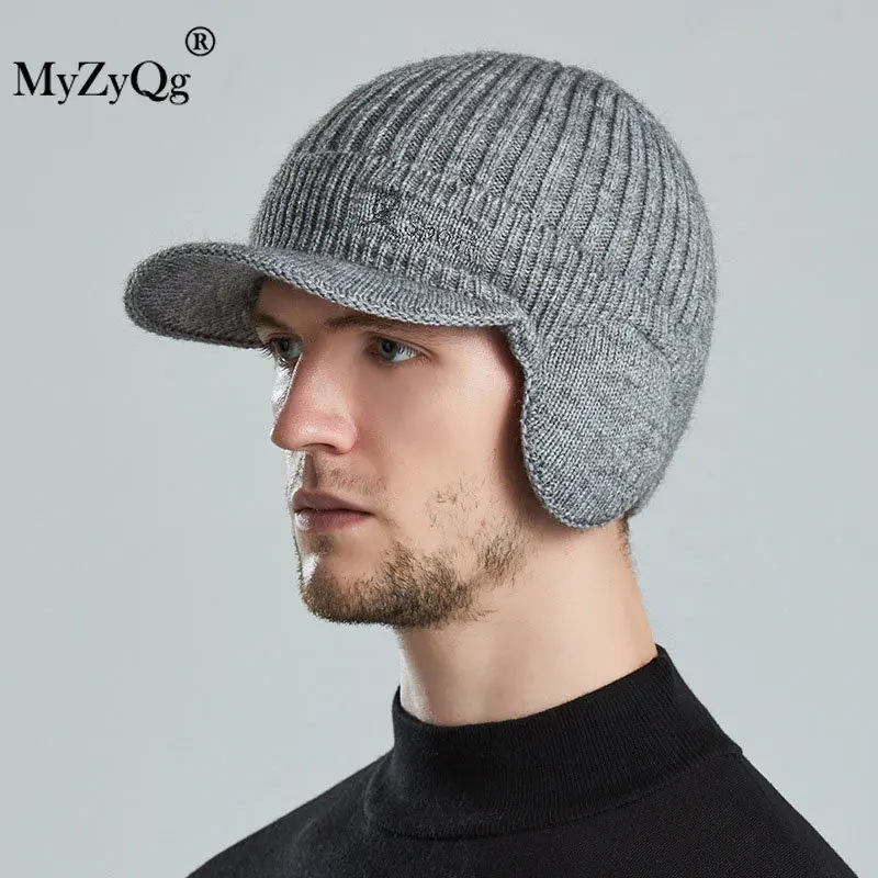 

Зимняя уличная шерстяная шапка MyZyQg, мужской пуловер, ветрозащитные шапки для бега, походов, теплые плотные вязаные наушники, бейсбольная шапка