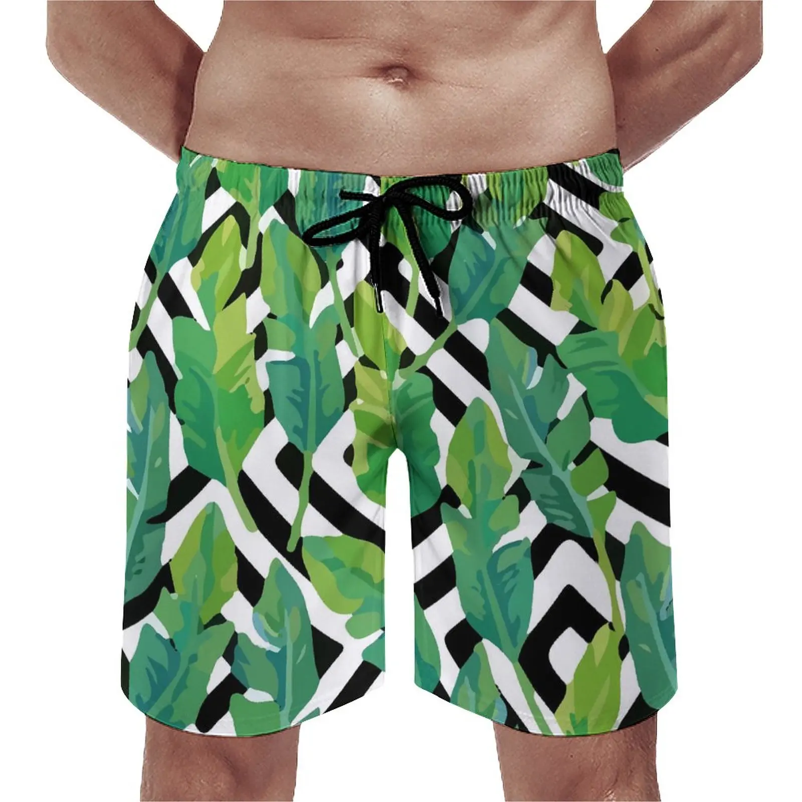 

Tropical Palm Board Shorts Summer Green Leaves Print Running Surf Board Short Pants Fast Dry Funny Graphic Plus Size Swim Trunks