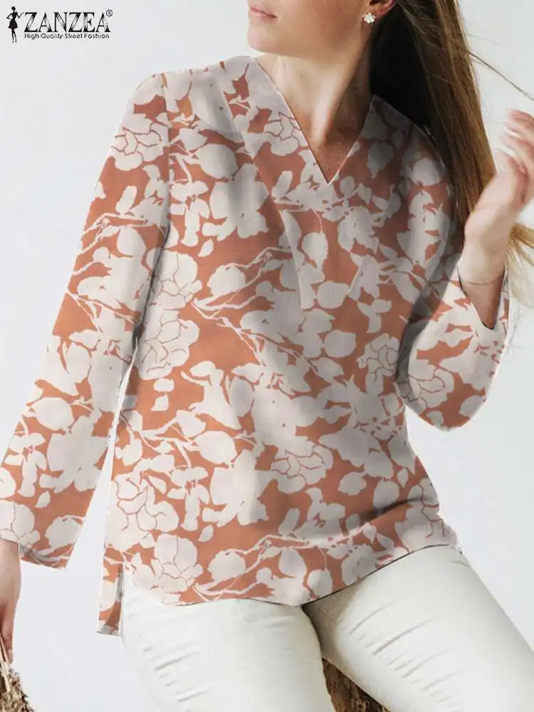 

Bohemian Floral Printed Blouse Women Summer Shirt ZANZEA 2023 Fashion V Neck Long Sleeve Tops Female Holiday Blusas Chemise