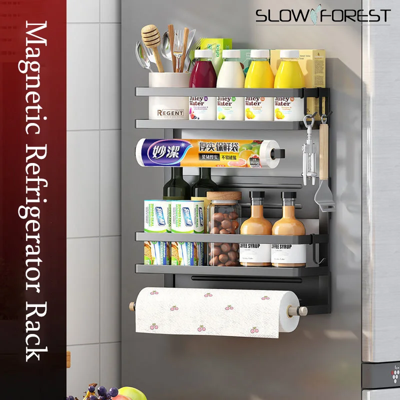 

Refrigerator Magnet Storage Rack Punch-free Magnetic Shelf Hanger Multi-functional Household Kitchen Storage Rack Hanger