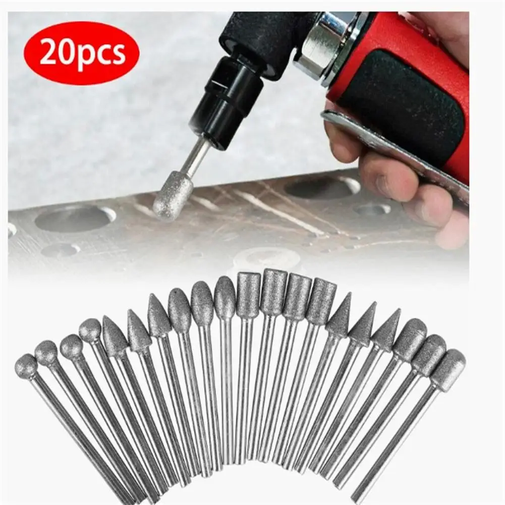 

New 20pcs 120 Grit Drill Bits Set Diamond Burr Set Rotary Grinding Tools For Plastic Wood Glass Metal Ceramics