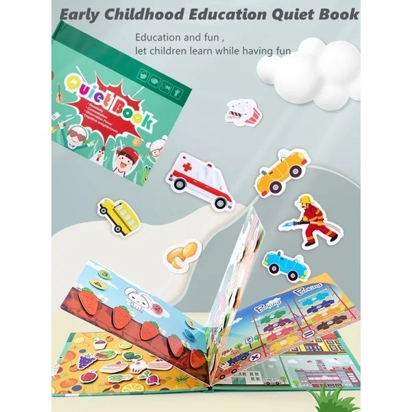 

Fun puzzles Quiet Book Early Childhood Early Education Vegetables and Fruits Transportation Cognitive Classification Matching
