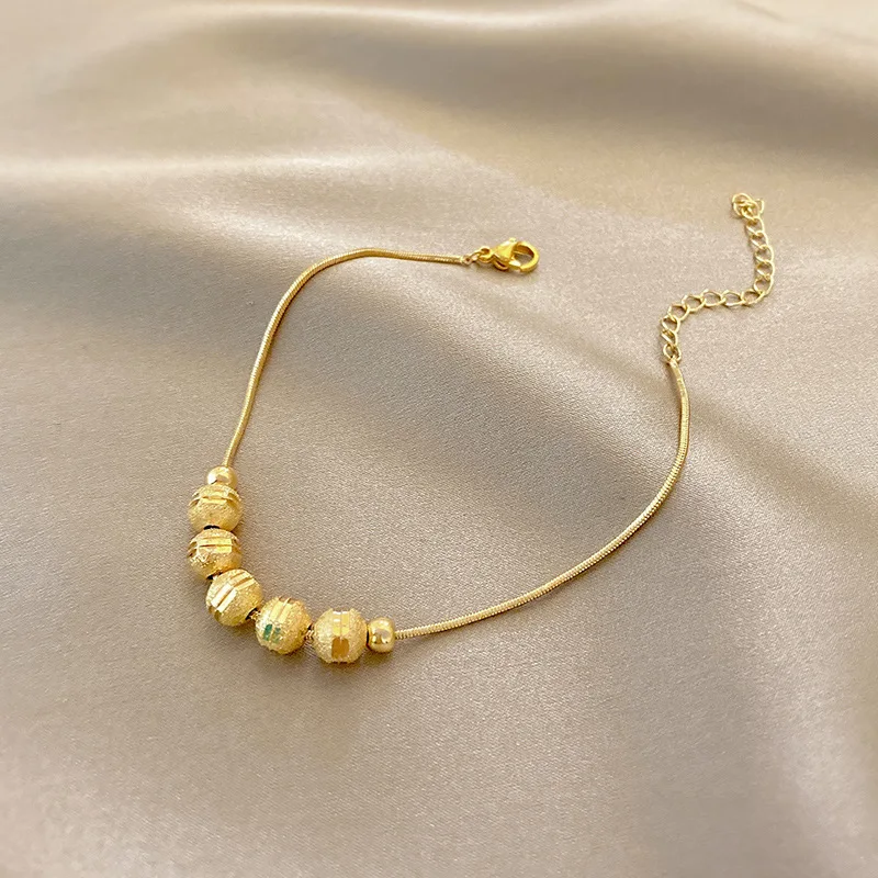 

Temperament Bead Link Chain Bracelet FOR Women Charm Elegant Gold Color Jewelry Wedding Party Travel Hand Accessories Metal Gift